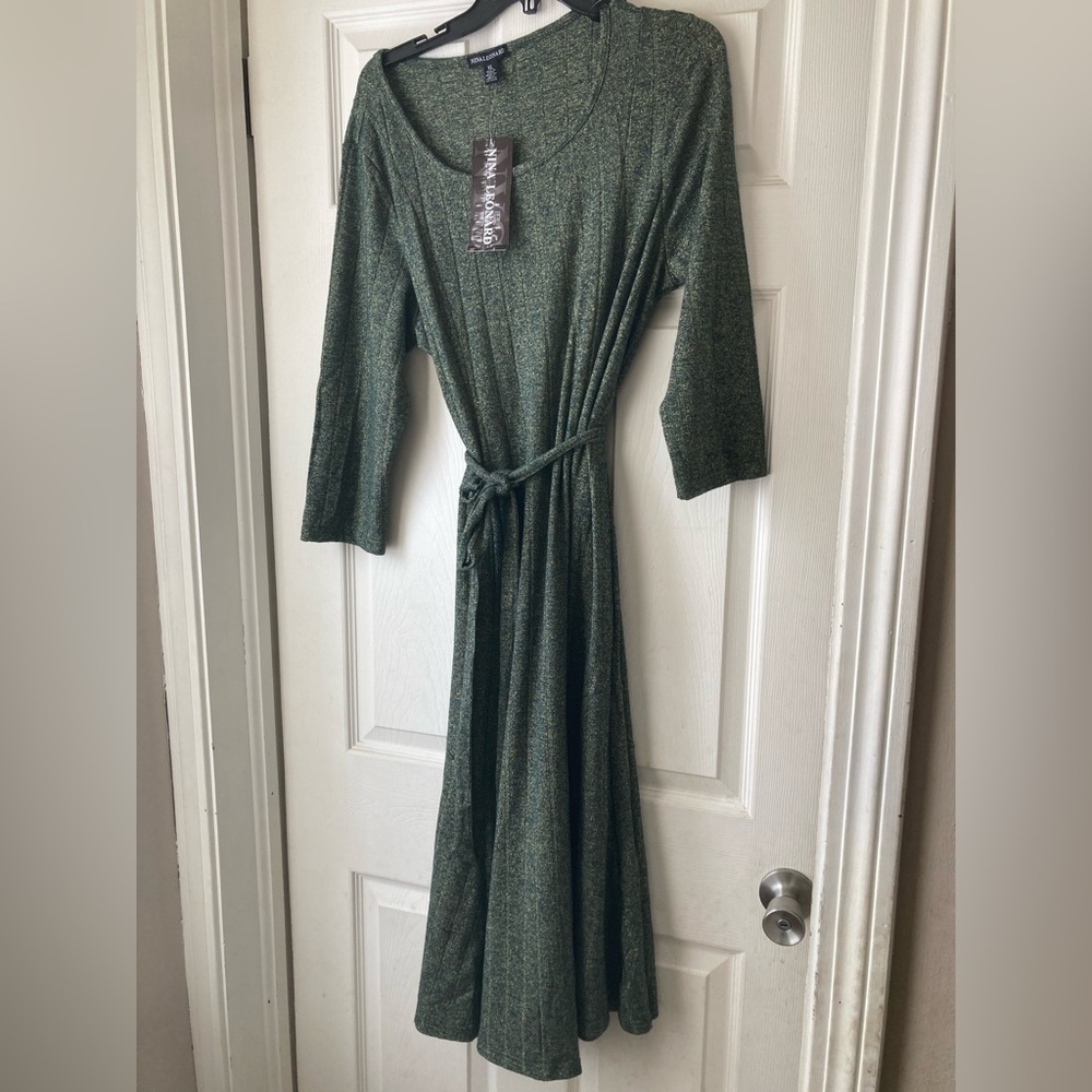 Elegant Green and Gold Dress with belt